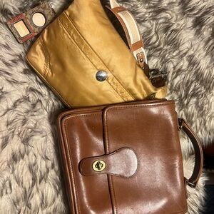 Coach VTG Brown Leather clutch style and Gold Tan Material Travel Bags